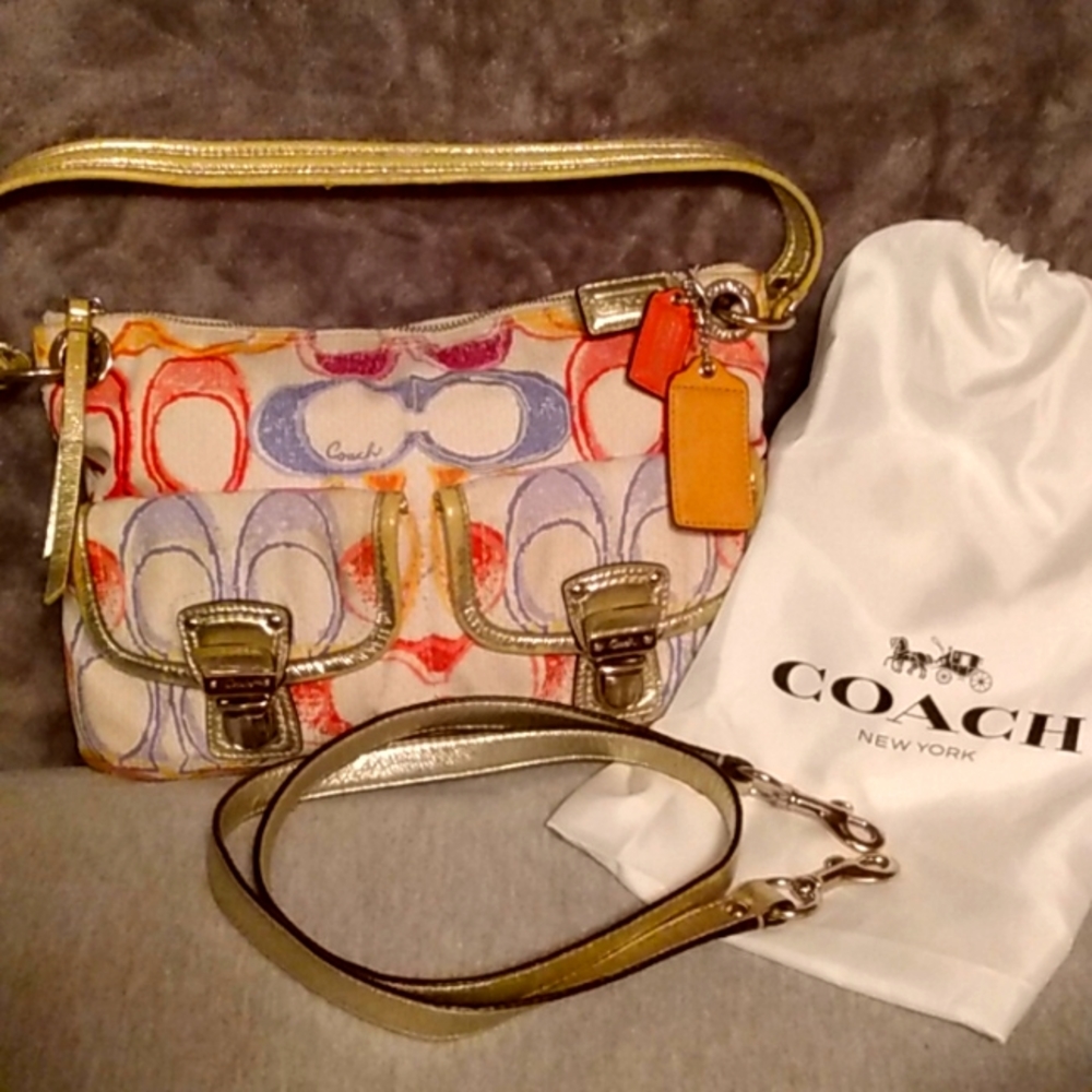 COACH "POPPY" BAG with Removable Shoulder Strap and Classic Coach Drawstring Bag